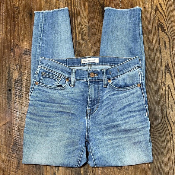 Madewell High Riser Skinny Jeans Raw Hem Ankle Women's Size 26 (26x25) Stretch - Picture 5 of 12